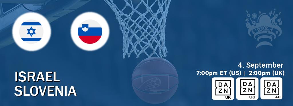 You can watch game live between Israel and Slovenia on DAZN UK(UK), DAZN(US), DAZN(AU).