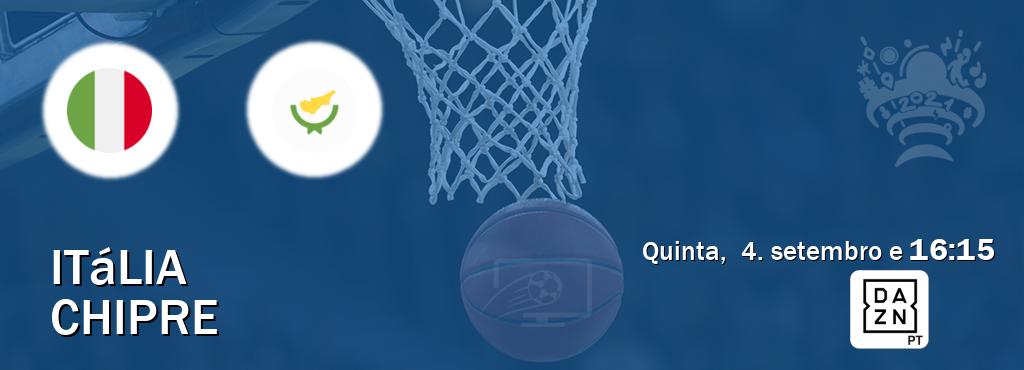 Jogo entre Itália e Chipre tem emissão DAZN (quinta,  4. setembro e  16:15).