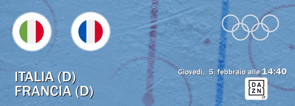 Il match Italia (D) - Francia (D) sarà trasmesso in diretta TV su DAZN Italia (ore 14:40)