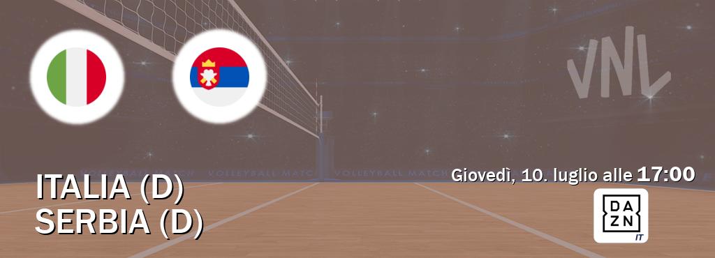 Il match Italia (D) - Serbia (D) sarà trasmesso in diretta TV su DAZN Italia (ore 17:00)