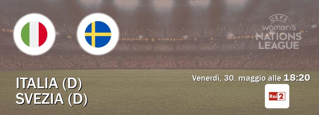 Il match Italia (D) - Svezia (D) sarà trasmesso in diretta TV su Rai 2 (ore 18:20)