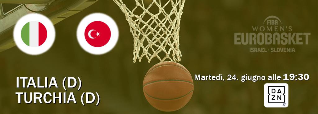 Il match Italia (D) - Turchia (D) sarà trasmesso in diretta TV su DAZN Italia (ore 19:30)