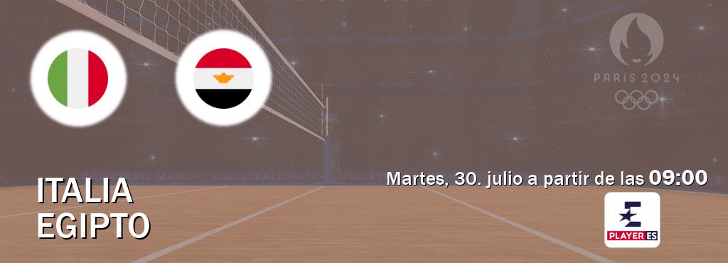 El partido entre Italia y Egipto será retransmitido por Eurosport Player ES (martes, 30. julio a partir de las  09:00).