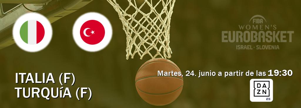 El partido entre Italia (F) y Turquía (F) será retransmitido por DAZN España (martes, 24. junio a partir de las  19:30).