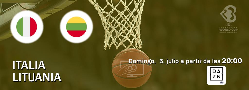 El partido entre Italia y Lituania será retransmitido por DAZN España (domingo, 5. julio a partir de las 20:00). El partido entre Italia y Lituania será retransmitido por DAZN España (domingo, 5. julio a partir de las 20:00).