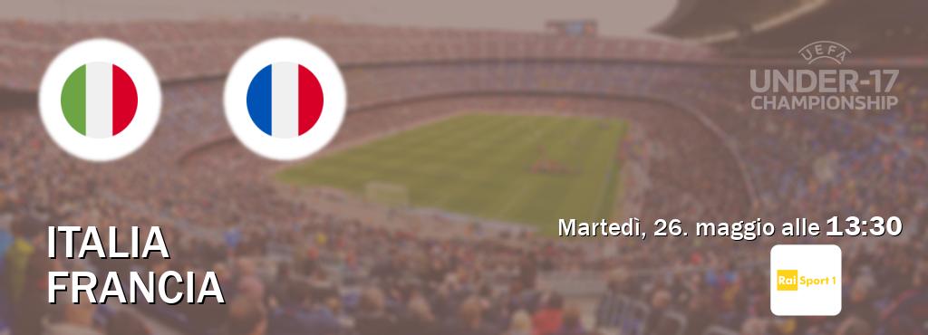 Il match Italia U17 - Francia U17 sarà trasmesso in diretta TV su Rai Sport (ore 13:30) Il match Italia U17 - Francia U17 sarà trasmesso in diretta TV su Rai Sport (ore 13:30)
