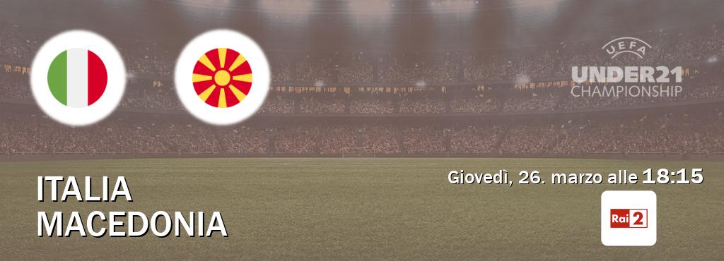 Il match Italia U21 - Macedonia U21 sarà trasmesso in diretta TV su Rai 2 (ore 18:15)