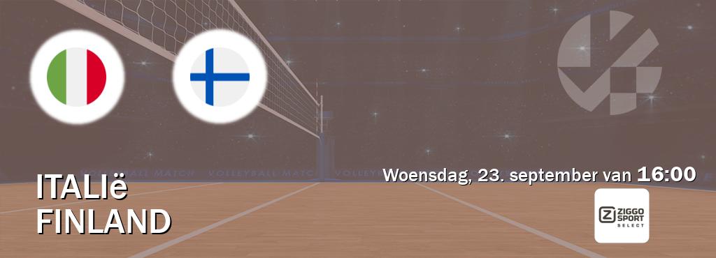 Wedstrijd tussen Italië en Finland live op tv bij Ziggo Sport 2 (woensdag, 23. september van 16:00). Wedstrijd tussen Italië en Finland live op tv bij Ziggo Sport 2 (woensdag, 23. september van 16:00).