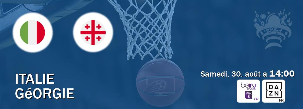 Match entre Italie et Géorgie en direct à la beIN Sports 8 Max et DAZN (samedi, 30. août a  14:00).