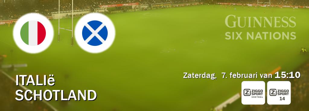 Wedstrijd tussen Italië en Schotland live op tv bij Ziggo Sport, Ziggo Sport 14 (zaterdag,  7. februari van  15:10).