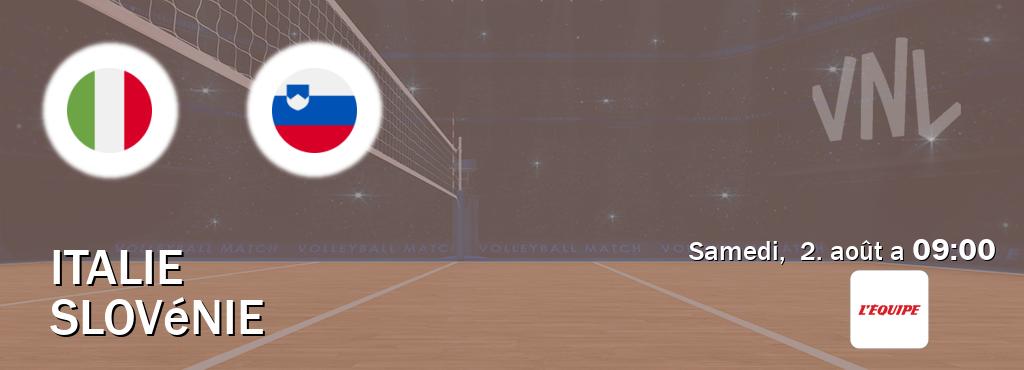 Match entre Italie et Slovénie en direct à la L Equipe (samedi, 2. août a 09:00). Match entre Italie et Slovénie en direct à la L Equipe (samedi, 2. août a 09:00).