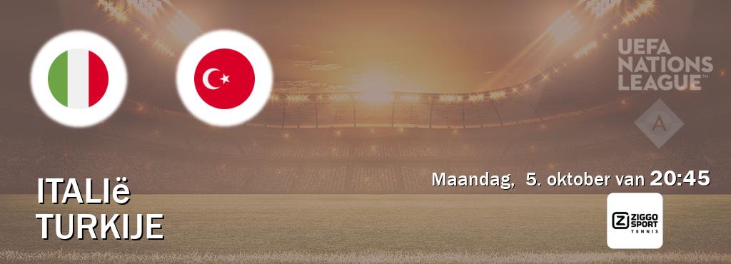 Wedstrijd tussen Italië en Turkije live op tv bij Ziggo Sport 4 (maandag,  5. oktober van  20:45).