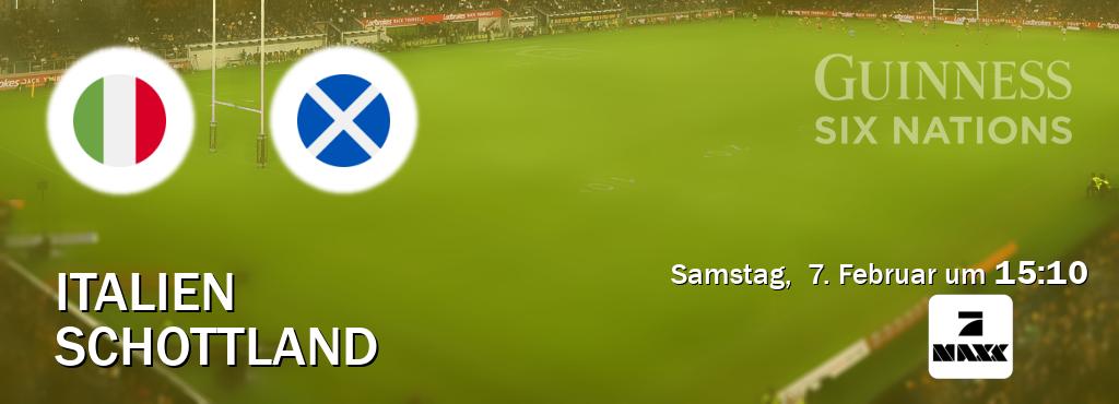 Das Spiel zwischen Italien und Schottland wird am Samstag,  7. Februar um  15:10, live vom ProSieben MAXX übertragen.