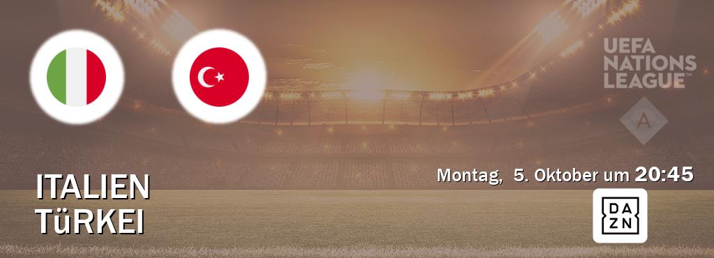 Das Spiel zwischen Italien und Türkei wird am Montag, 5. Oktober um 20:45, live vom DAZN übertragen. Das Spiel zwischen Italien und Türkei wird am Montag, 5. Oktober um 20:45, live vom DAZN übertragen.