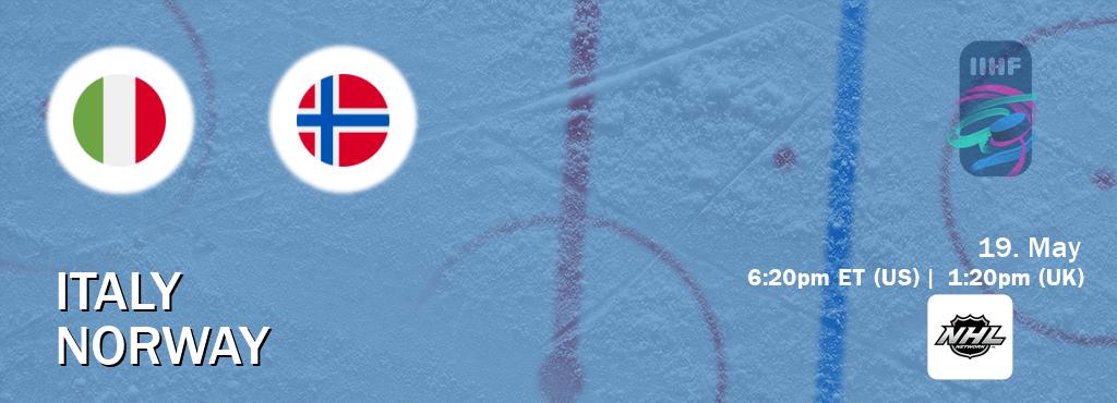 You can watch game live between Italy and Norway on NHL Network(US). You can watch game live between Italy and Norway on NHL Network(US).