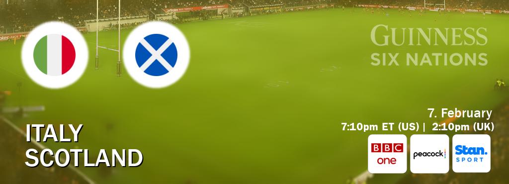 You can watch game live between Italy and Scotland on BBC One(UK), Peacock(US), Stan Sport(AU).