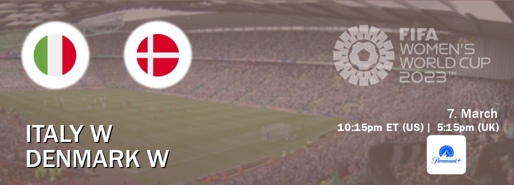 You can watch game live between Italy W and Denmark W on Paramount+(US). You can watch game live between Italy W and Denmark W on Paramount+(US).