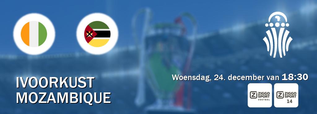 Wedstrijd tussen Ivoorkust en Mozambique live op tv bij Ziggo Sport, Ziggo Sport 14 (woensdag, 24. december van  18:30).