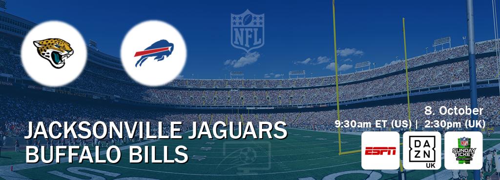 You can watch game live between Jacksonville Jaguars and Buffalo Bills on ESPN(AU), DAZN UK(UK), NFL Sunday Ticket(US).