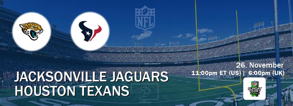 You can watch game live between Jacksonville Jaguars and Houston Texans on NFL Sunday Ticket(US).