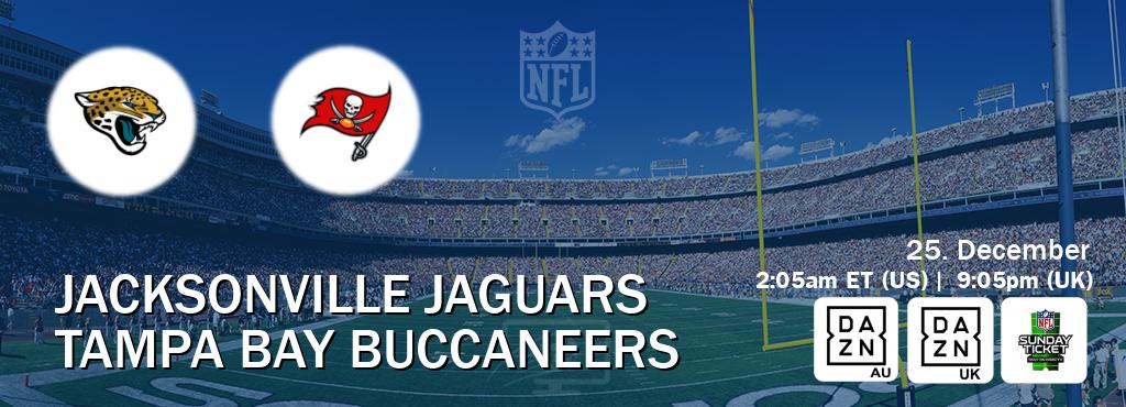 You can watch game live between Jacksonville Jaguars and Tampa Bay Buccaneers on DAZN(AU), DAZN UK(UK), NFL Sunday Ticket(US).