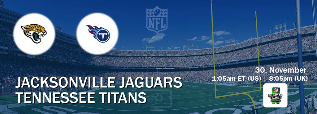 You can watch game live between Jacksonville Jaguars and Tennessee Titans on NFL Sunday Ticket(US). You can watch game live between Jacksonville Jaguars and Tennessee Titans on NFL Sunday Ticket(US).