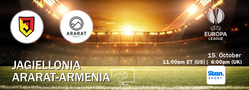 You can watch game live between Jagiellonia and Ararat-Armenia on Stan Sport(AU). You can watch game live between Jagiellonia and Ararat-Armenia on Stan Sport(AU).