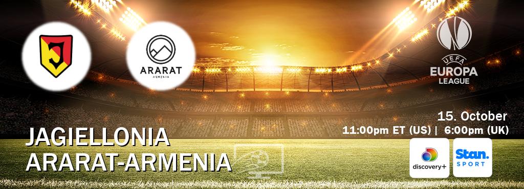 You can watch game live between Jagiellonia and Ararat-Armenia on Discovery +(UK) and Stan Sport(AU). You can watch game live between Jagiellonia and Ararat-Armenia on Discovery +(UK) and Stan Sport(AU).
