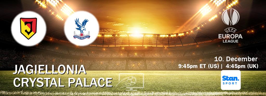 You can watch game live between Jagiellonia and Crystal Palace on Stan Sport(AU). You can watch game live between Jagiellonia and Crystal Palace on Stan Sport(AU).