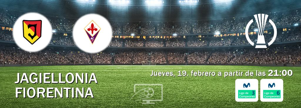 El partido entre Jagiellonia y Fiorentina será retransmitido por Movistar Liga de Campeones 3 y Movistar Liga de Campeones 6  (jueves, 19. febrero a partir de las  21:00).