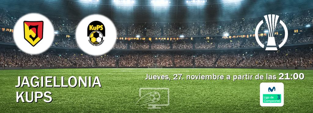 El partido entre Jagiellonia y KuPS será retransmitido por Movistar Liga de Campeones 3 (jueves, 27. noviembre a partir de las  21:00).
