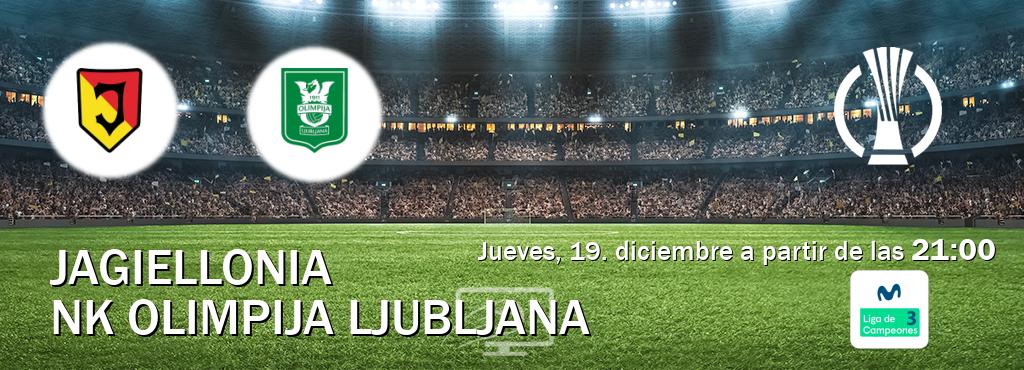 El partido entre Jagiellonia y NK Olimpija Ljubljana será retransmitido por Movistar Liga de Campeones 3 (jueves, 19. diciembre a partir de las  21:00).