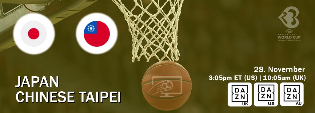 You can watch game live between Japan and Chinese Taipei on DAZN UK(UK), DAZN(US), DAZN(AU).