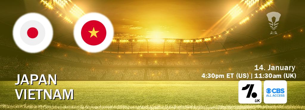You can watch game live between Japan and Vietnam on OneFootball UK(UK) and CBS All Access(US).
