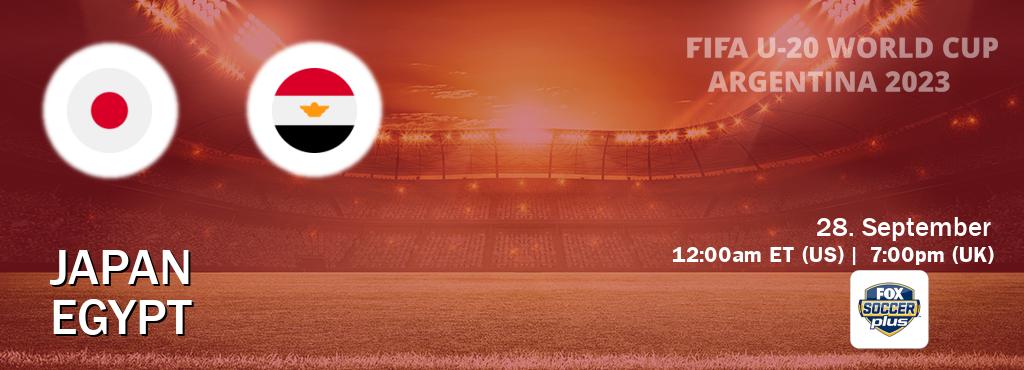 You can watch game live between Japan U20 and Egypt U20 on Fox Soccer Plus(US). You can watch game live between Japan U20 and Egypt U20 on Fox Soccer Plus(US).