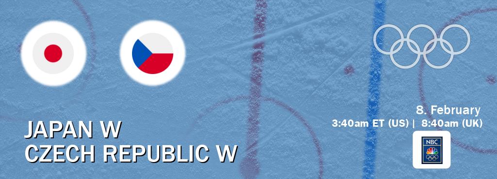 You can watch game live between Japan W and Czech Republic W on NBC Olympics.