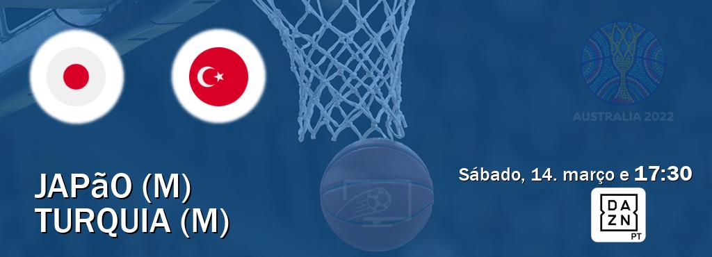 Jogo entre Japão (M) e Turquia (M) tem emissão DAZN (sábado, 14. março e  17:30).