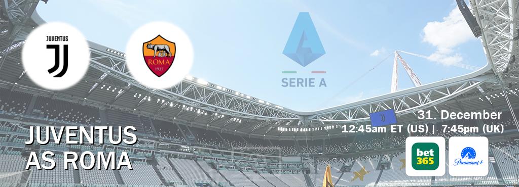 You can watch game live between Juventus and AS Roma on bet365(UK) and Paramount+(US).