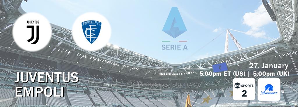 You can watch game live between Juventus and Empoli on TNT Sports 2(UK) and Paramount+(US).