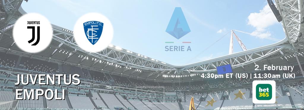 You can watch game live between Juventus and Empoli on bet365(UK).