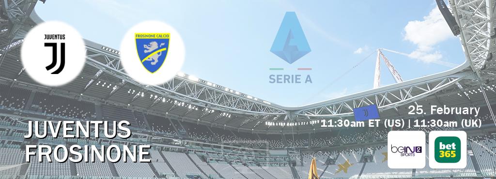 You can watch game live between Juventus and Frosinone on beIN SPORTS 2(AU) and bet365(UK).