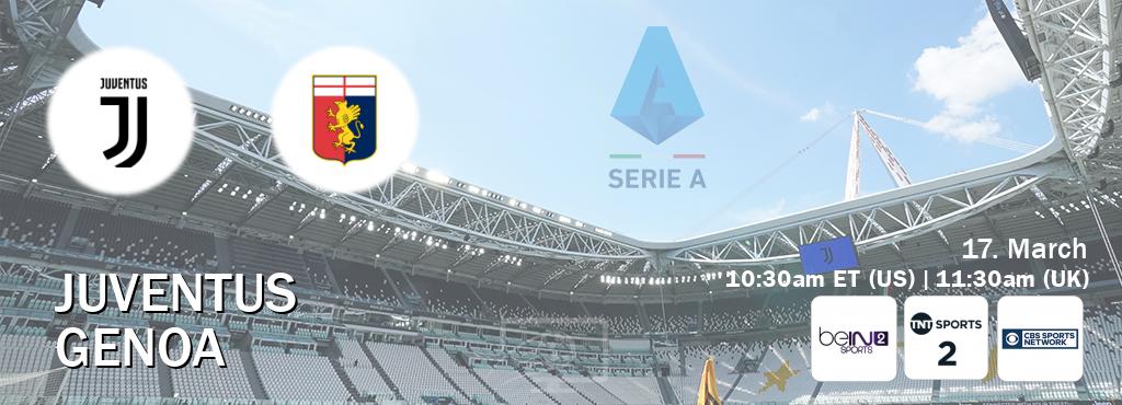 You can watch game live between Juventus and Genoa on beIN SPORTS 2(AU), TNT Sports 2(UK), CBS Sports Network(US).