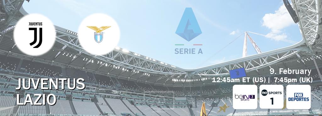 You can watch game live between Juventus and Lazio on beIN SPORTS 3(AU), TNT Sports 1(UK), Fox Deportes(US).