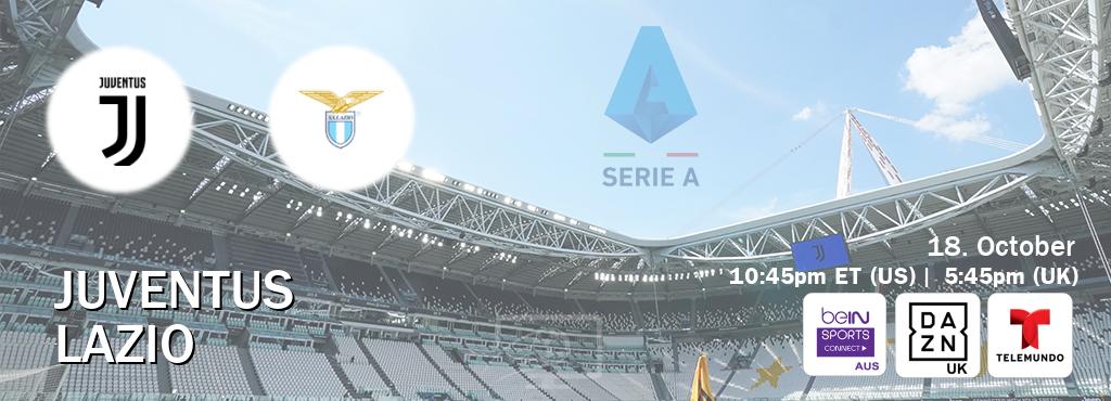 You can watch game live between Juventus and Lazio on beIN Sports Connect(AU), DAZN UK(UK), Telemundo(US).