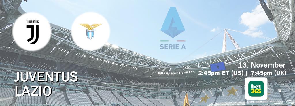 You can watch game live between Juventus and Lazio on bet365.