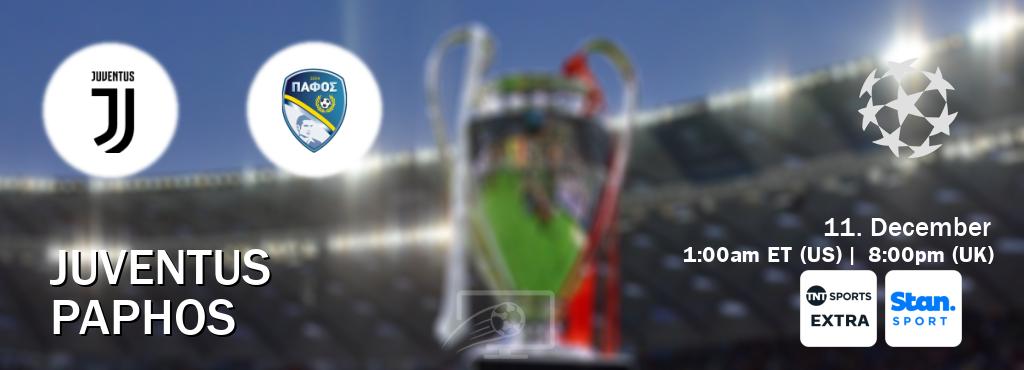 You can watch game live between Juventus and Paphos on TNT Sports Extra(UK) and Stan Sport(AU). You can watch game live between Juventus and Paphos on TNT Sports Extra(UK) and Stan Sport(AU).