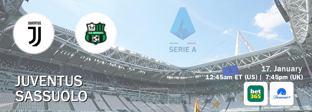 You can watch game live between Juventus and Sassuolo on bet365(UK) and Paramount+(US).