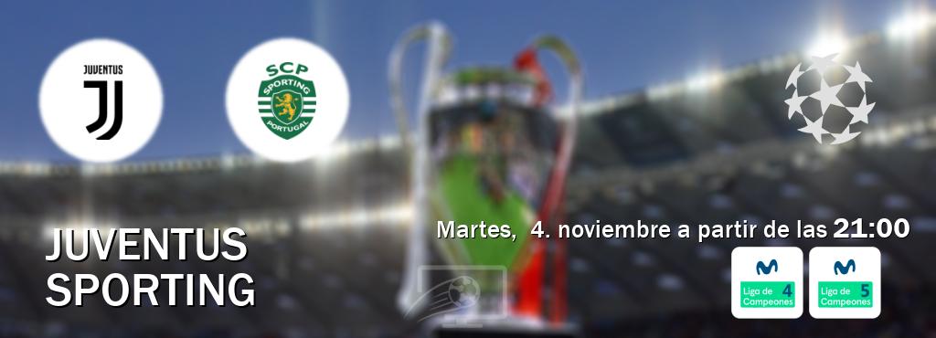 El partido entre Juventus y Sporting será retransmitido por Movistar Liga de Campeones 4 y Movistar Liga de Campeones 5 (martes, 4. noviembre a partir de las 21:00). El partido entre Juventus y Sporting será retransmitido por Movistar Liga de Campeones 4 y Movistar Liga de Campeones 5 (martes, 4. noviembre a partir de las 21:00).