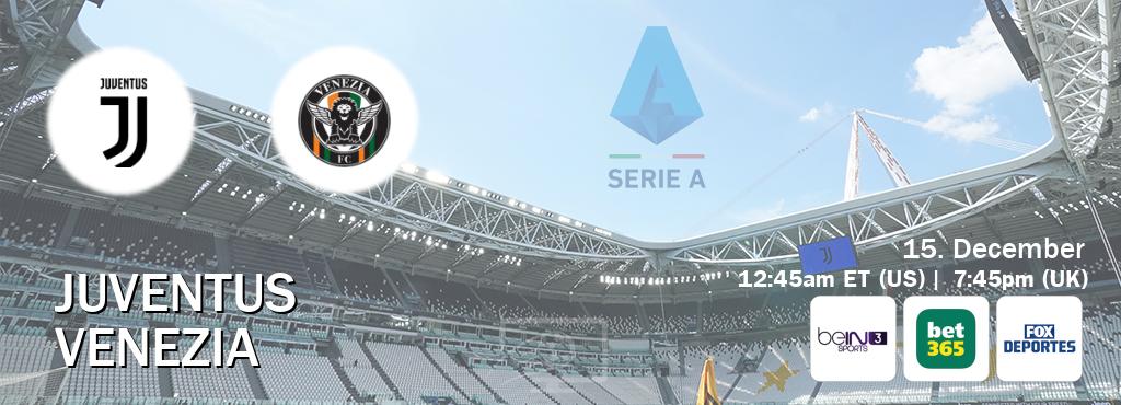 You can watch game live between Juventus and Venezia on beIN SPORTS 3(AU), bet365(UK), Fox Deportes(US).