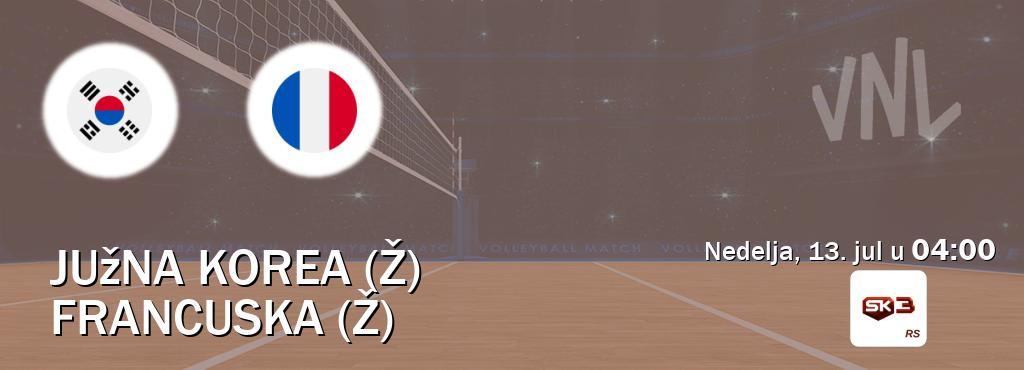 Izravni prijenos utakmice Južna Korea (Ž) i Francuska (Ž) pratite uživo na Sportklub 3 (nedelja, 13. jul u  04:00).